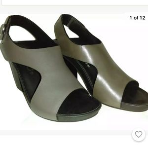 Nicole Leather Sandals Grey Chunky Block Heel 8.5